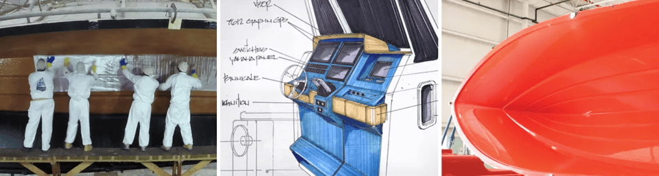 Montage of Pursuit boat building process