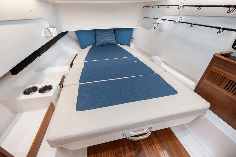 The two person berth converts rapidly into a comfortable couch,