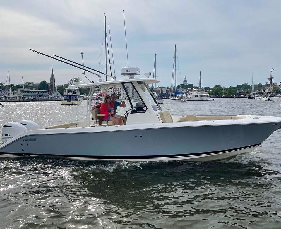 Couple cruises on their Pursuit S 288 Center Console