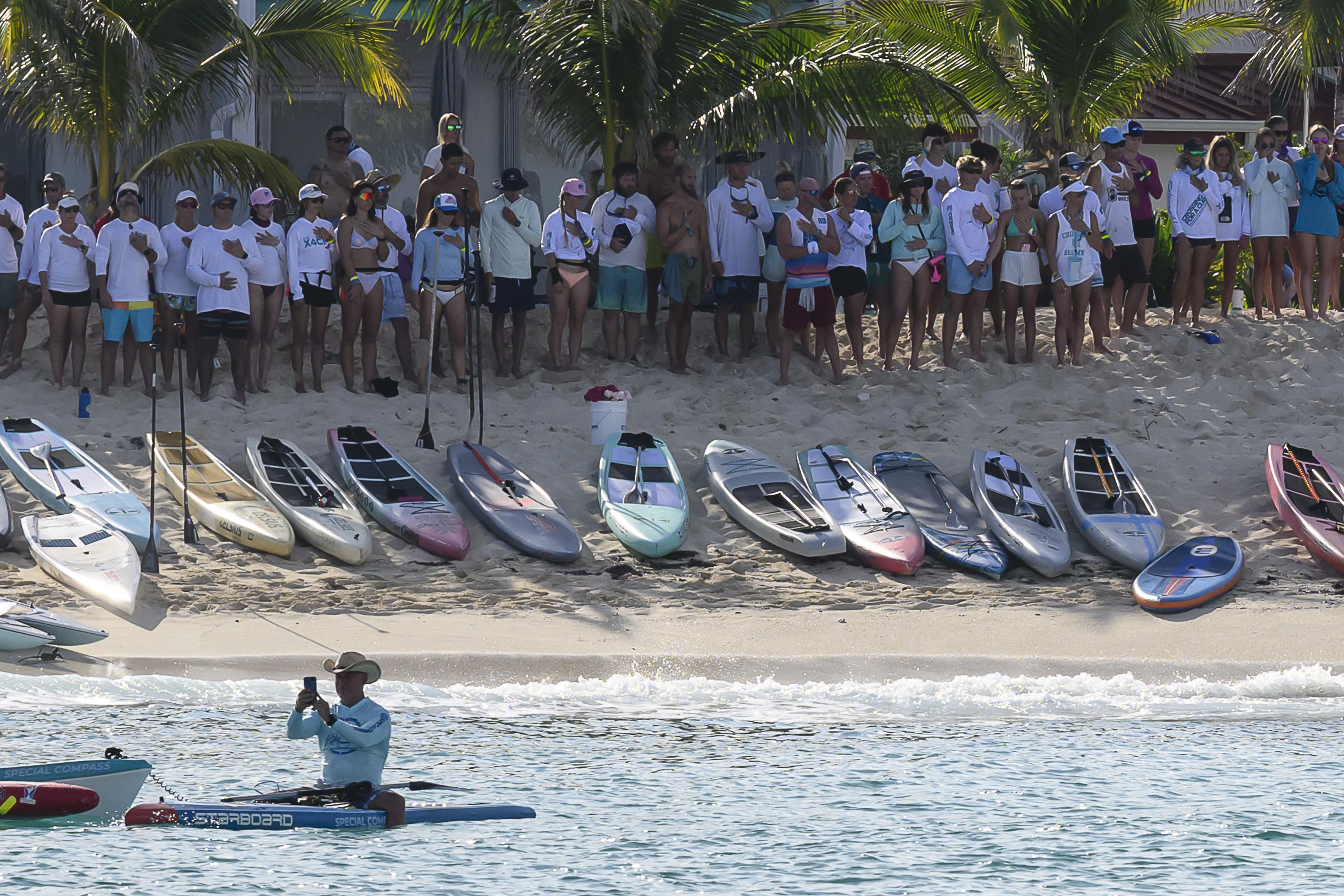 Paddlers prepare to brave the waters.