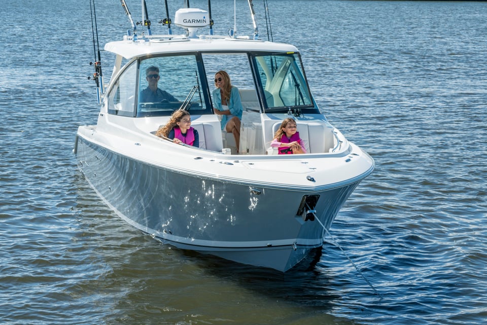 Shot of the bow of Pursuits 30' DC Dual Console