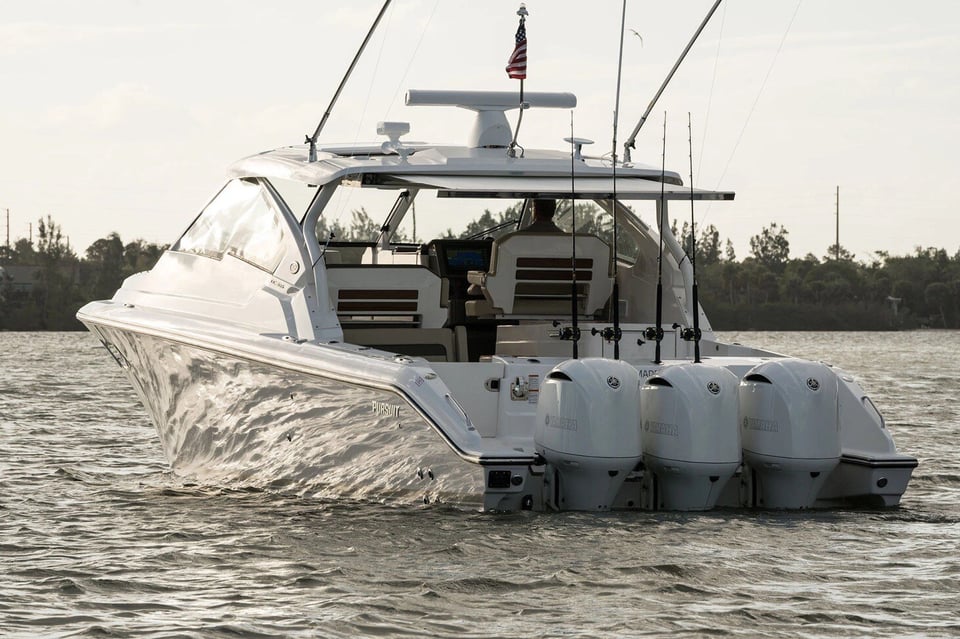 Stern view of Pursuit Dual Console Boat
