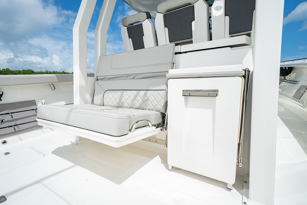 Split mezzanine seats on the Pursuit S 358 Sport Center Console boat.